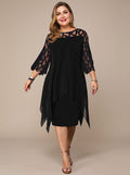 Women's Plus Size Lace-Yoke Chiffon Overlay Midi Dress