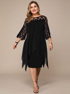 Women's Plus Size Lace-Yoke Chiffon Overlay Midi Dress