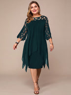 Women's Plus Size Lace-Yoke Chiffon Overlay Midi Dress