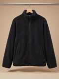 Women's Plush Zip-Through Fleece with Slanted Pockets - Black