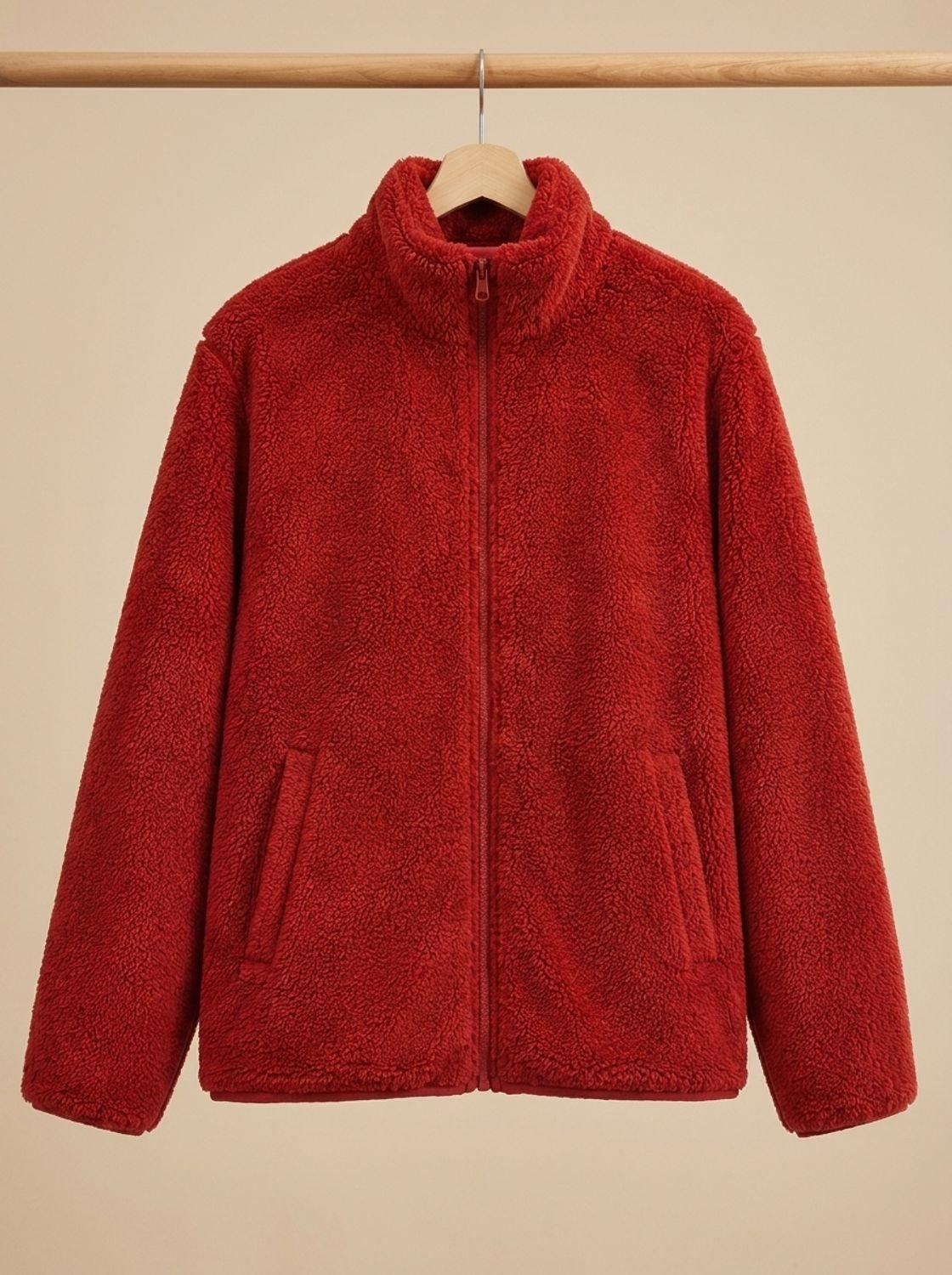 Women's Plush Zip-Through Fleece with Slanted Pockets - Coral