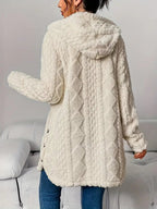 Women's Plush Hooded Button-Front Long Cardigan