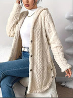 Women's Plush Hooded Button-Front Long Cardigan