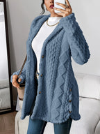 Women's Plush Hooded Button-Front Long Cardigan