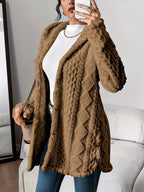 Women's Plush Hooded Button-Front Long Cardigan