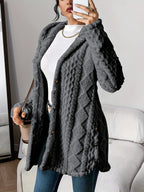Women's Plush Hooded Button-Front Long Cardigan