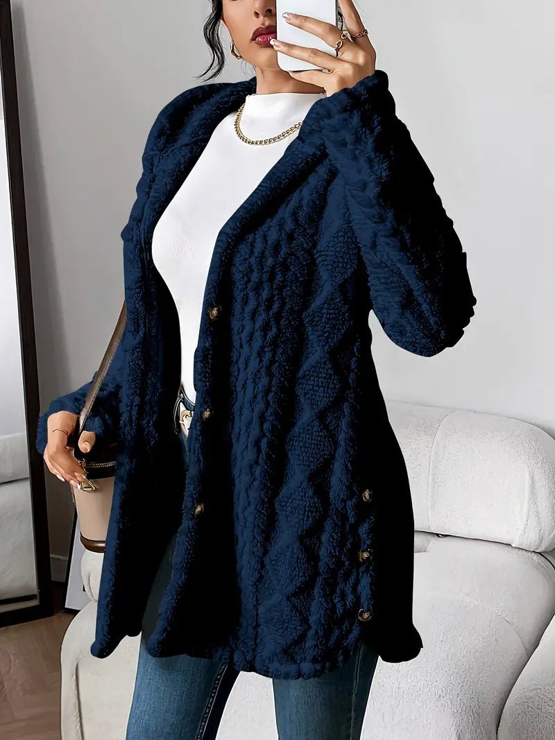 Women's Plush Hooded Button-Front Long Cardigan