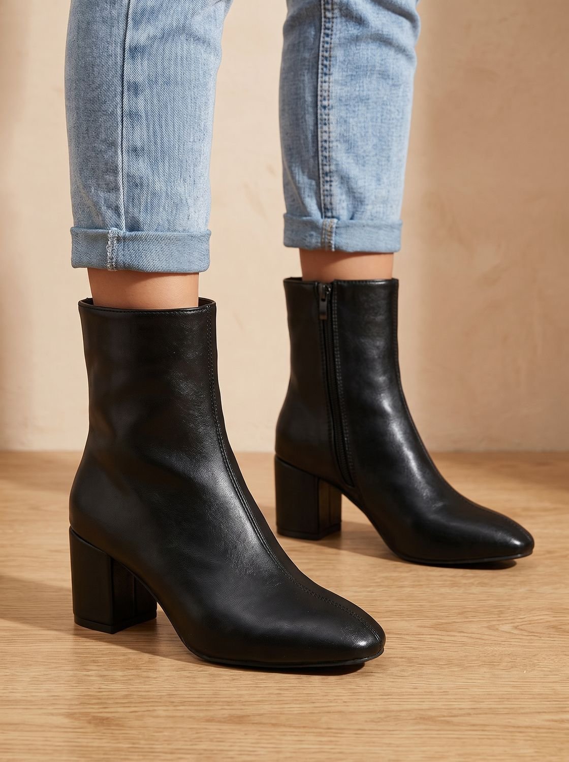 Women's Sleek Pointed Booties for Office and Evening - Black