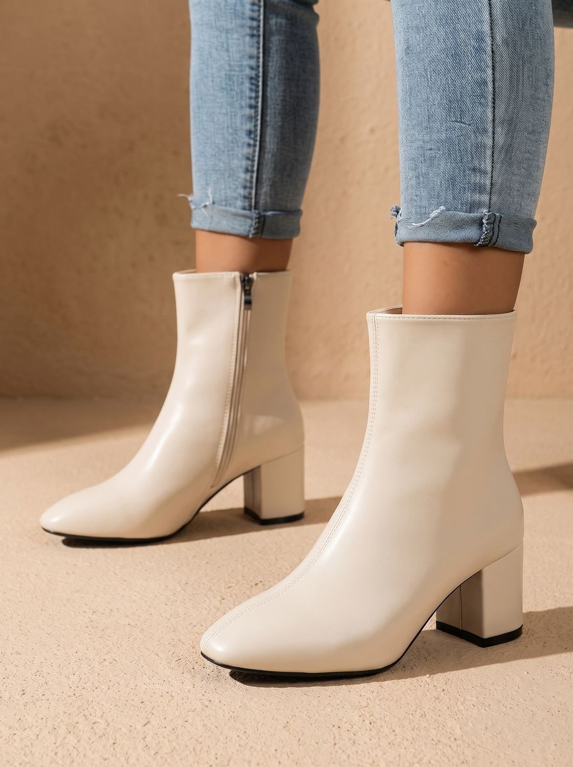 Women's Sleek Pointed Booties for Office and Evening - Beige