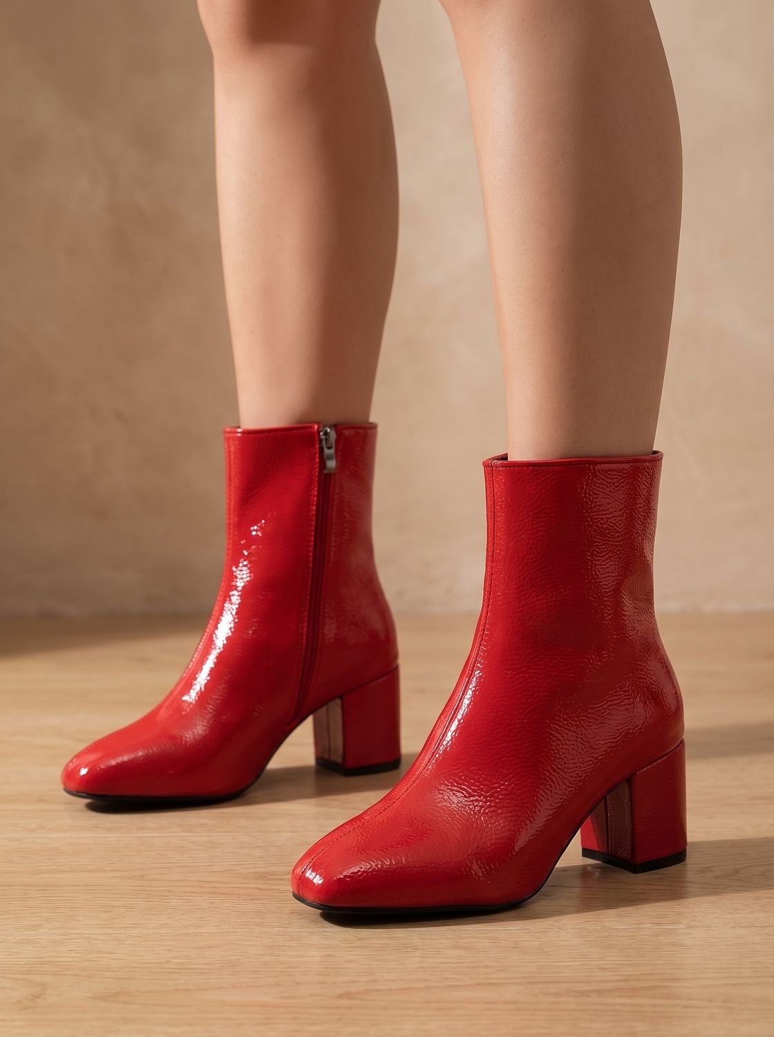 Women's Sleek Pointed Booties for Office and Evening - Red