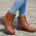 Women's Cushioned Quilted Booties with Zip and Laces - Brown