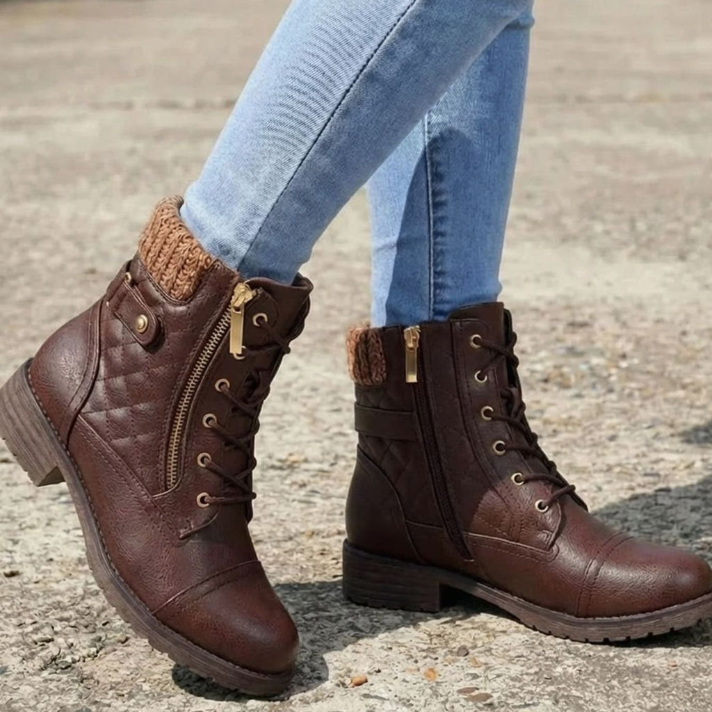 Women's Cushioned Quilted Booties with Zip and Laces