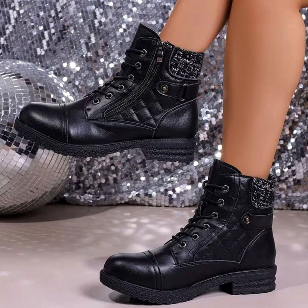 Women's Cushioned Quilted Booties with Zip and Laces