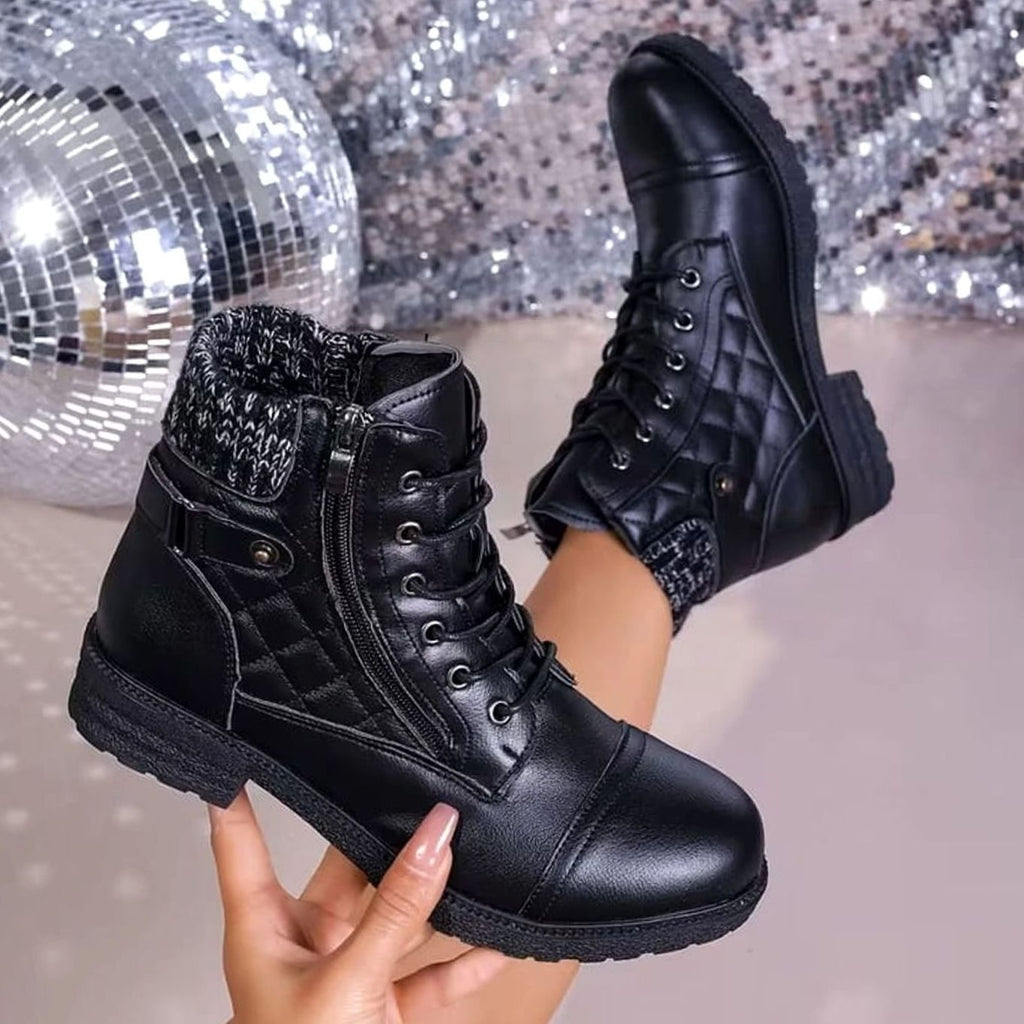 Women's Cushioned Quilted Booties with Zip and Laces