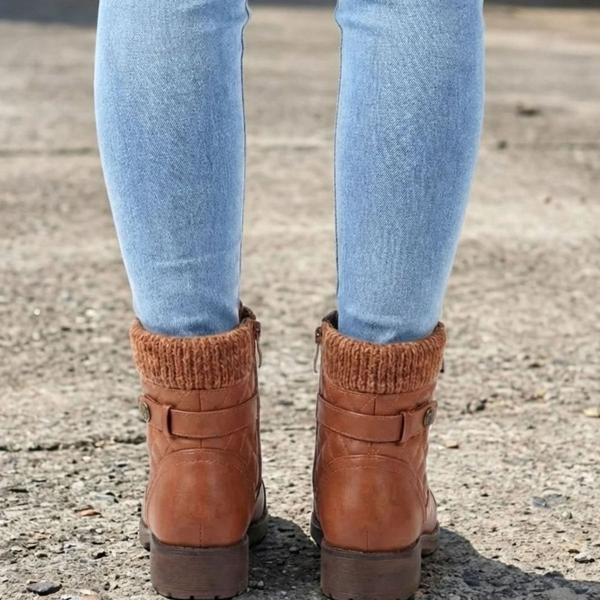 Women's Cushioned Quilted Booties with Zip and Laces