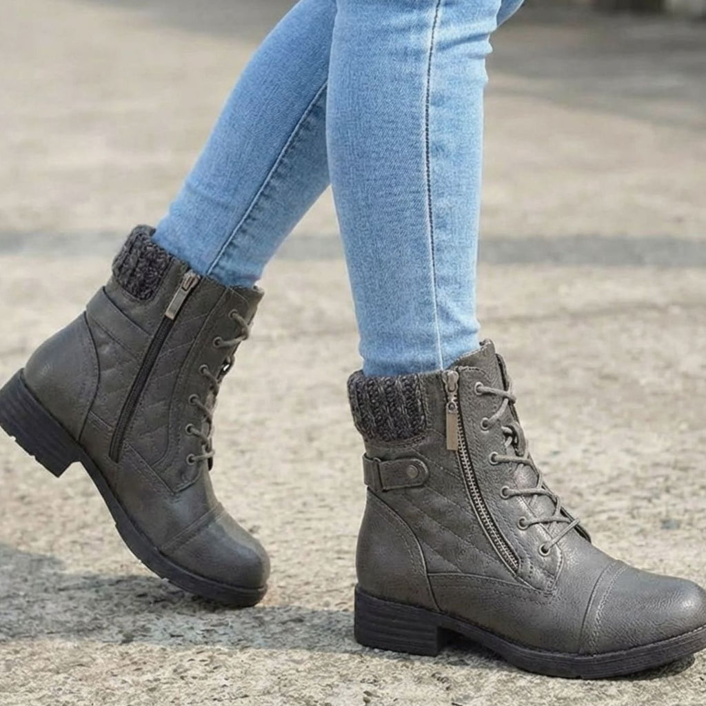 Women's Cushioned Quilted Booties with Zip and Laces