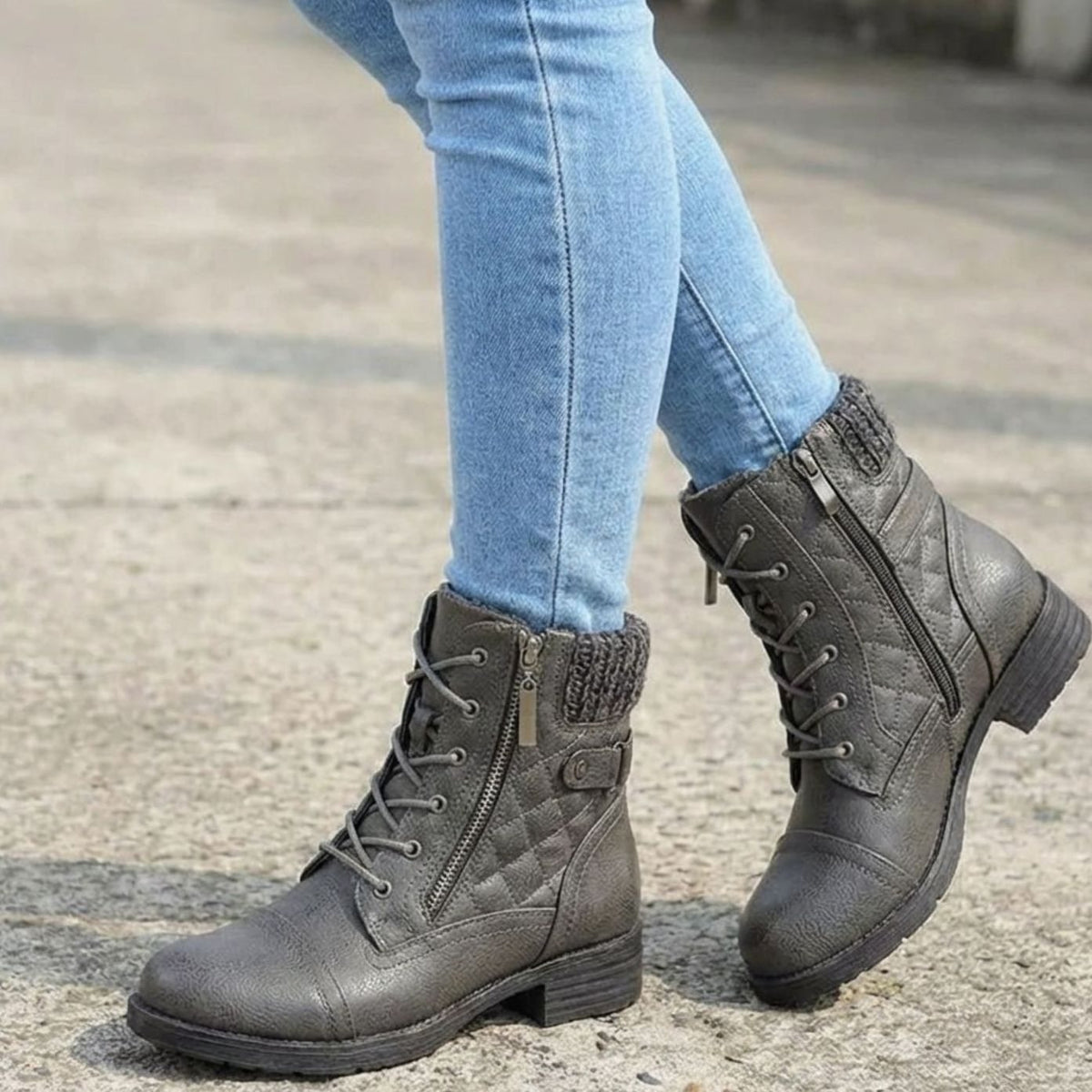 Women's Cushioned Quilted Booties with Zip and Laces