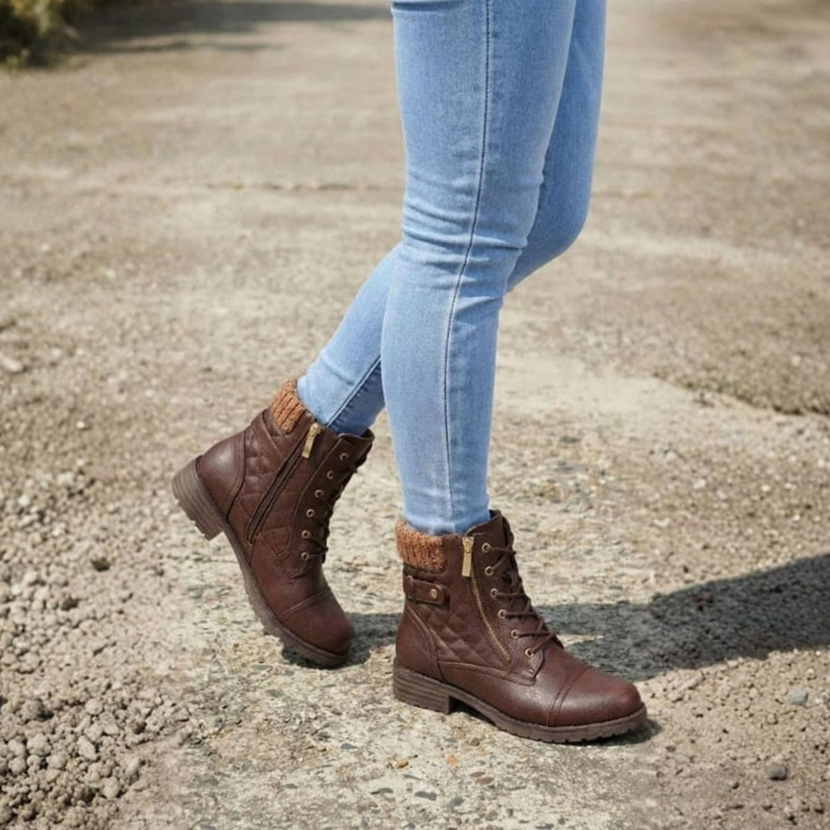 Women's Cushioned Quilted Booties with Zip and Laces