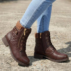 Women's Quilted Faux Leather Lace-Up Side Zip Ankle Boots