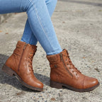 Women's Quilted Faux Leather Lace-Up Side Zip Ankle Boots