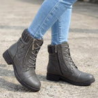 Women's Quilted Faux Leather Lace-Up Side Zip Ankle Boots