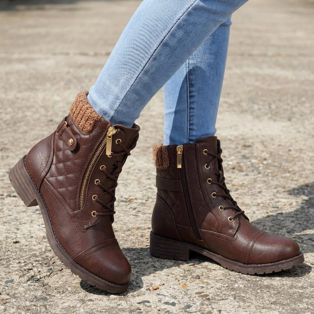 Women's Quilted Faux Leather Lace-Up Side Zip Ankle Boots