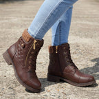 Women's Quilted Faux Leather Lace-Up Side Zip Ankle Boots
