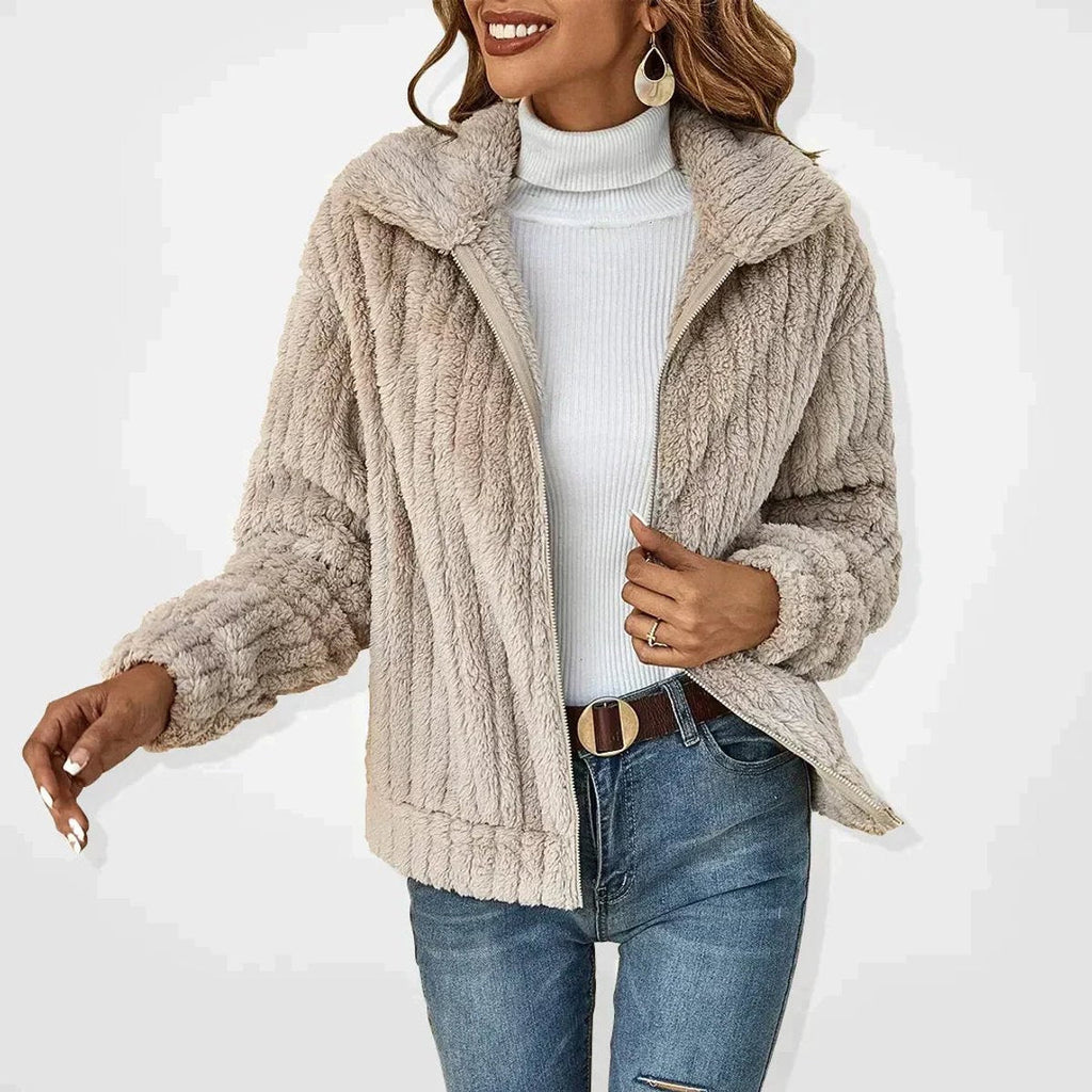 Women's Quilted Jacket Fluffy Zip-Up Plush Fleece Coat