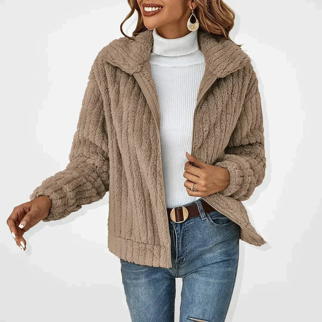 Women's Quilted Jacket Fluffy Zip-Up Plush Fleece Coat