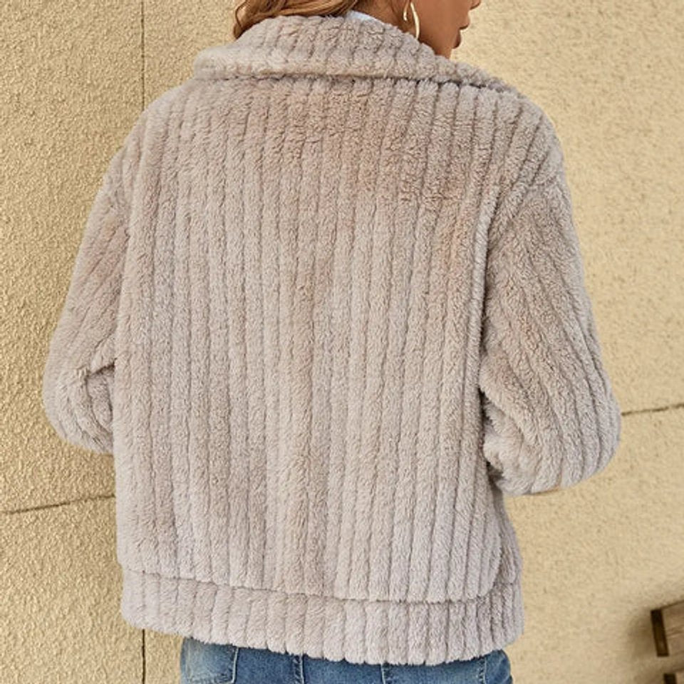 Women's Quilted Jacket Fluffy Zip-Up Plush Fleece Coat