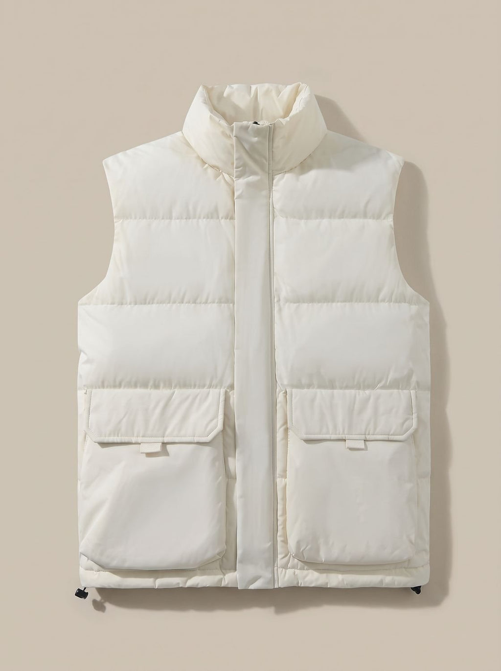 Women's Mock Neck Padded Vest with Flap Pockets - Cream White