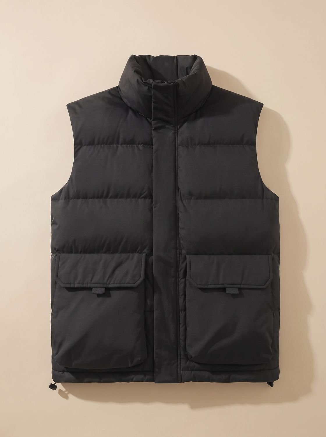 Women's Mock Neck Padded Vest with Flap Pockets - Black