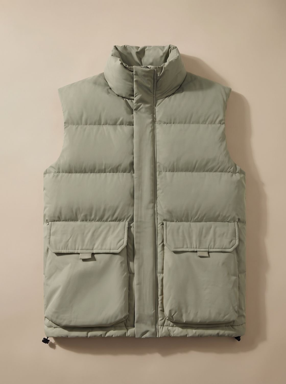 Women's Mock Neck Padded Vest with Flap Pockets - Light Green