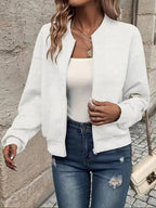 Women's Quilted Zip-Up Bomber Jacket Textured Cropped