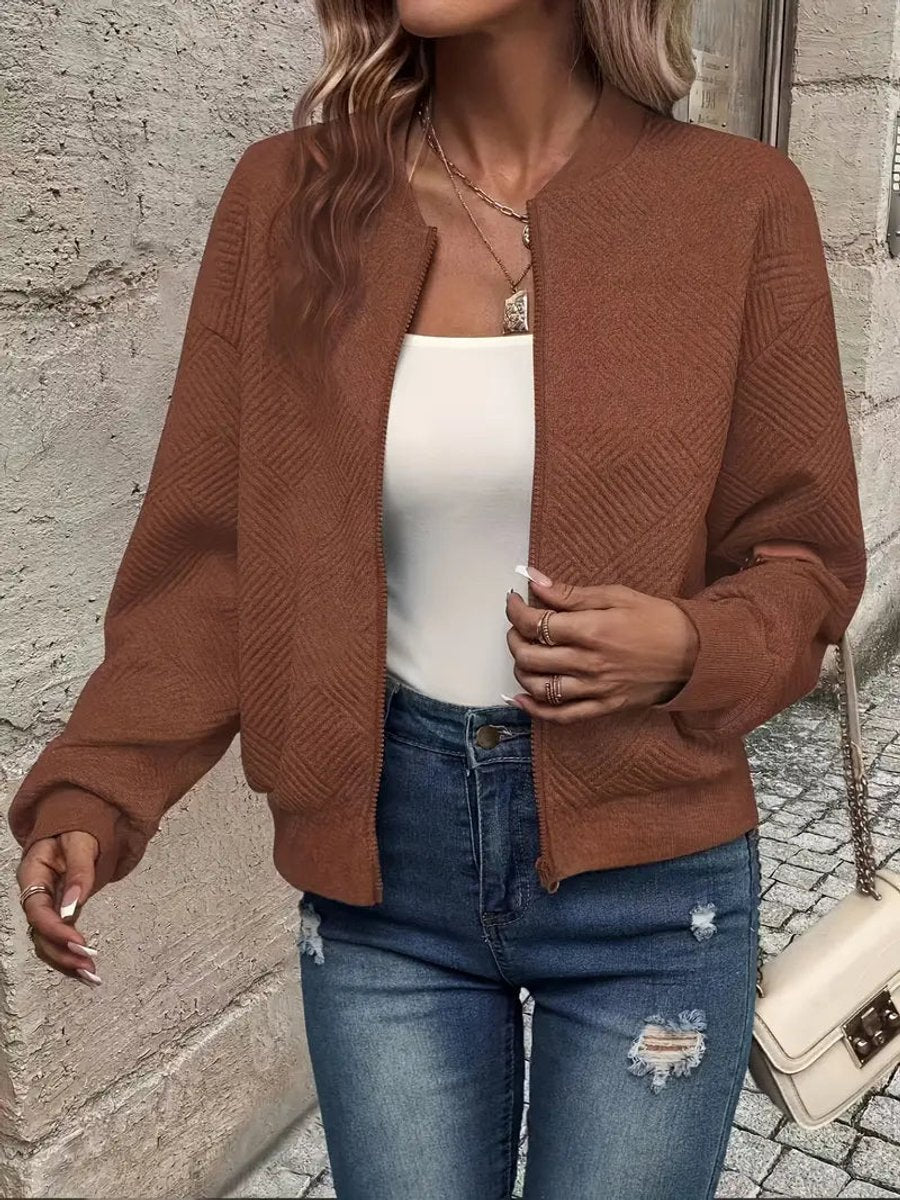 Women's Quilted Zip-Up Bomber Jacket Textured Cropped