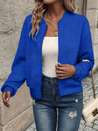 Women's Quilted Zip-Up Bomber Jacket Textured Cropped