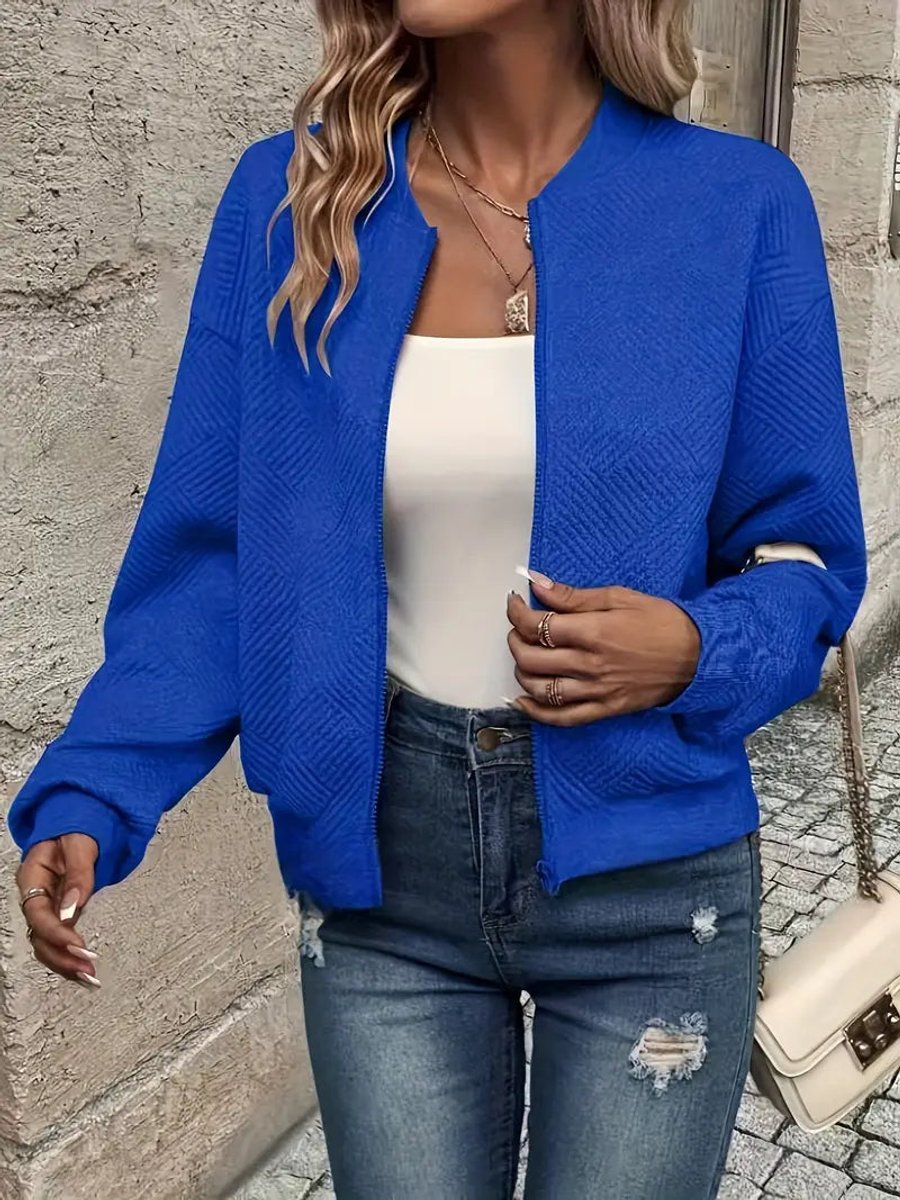 Women's Quilted Zip-Up Bomber Jacket Textured Cropped