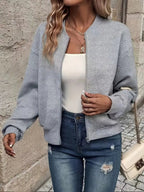 Women's Quilted Zip-Up Bomber Jacket Textured Cropped