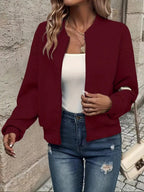 Women's Quilted Zip-Up Bomber Jacket Textured Cropped