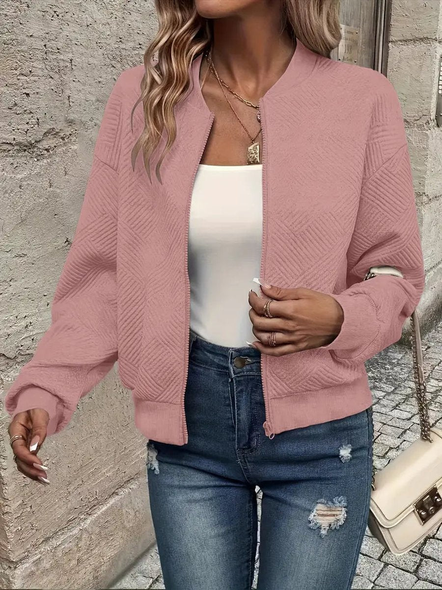 Women's Quilted Zip-Up Bomber Jacket Textured Cropped