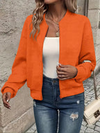 Women's Quilted Zip-Up Bomber Jacket Textured Cropped