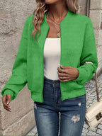 Women's Quilted Zip-Up Bomber Jacket Textured Cropped
