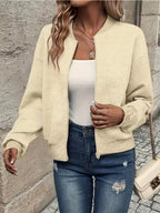 Women's Quilted Zip-Up Bomber Jacket Textured Cropped