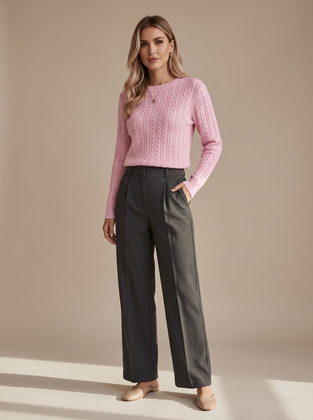 Women's Relaxed Cable Knit Crew Neck Sweater