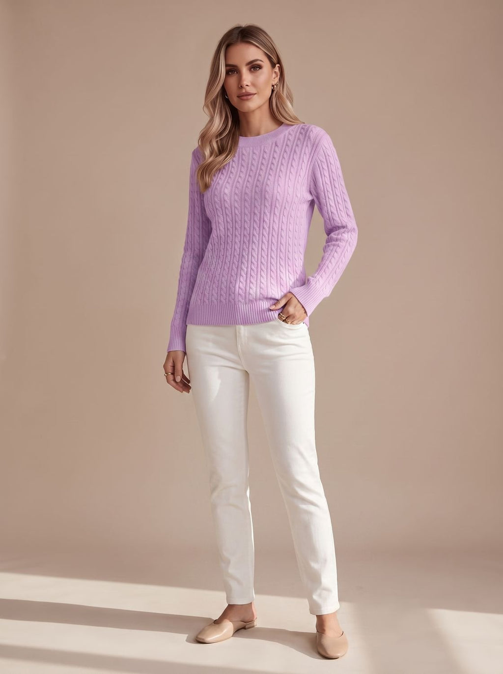 Women's Relaxed Cable Knit Crew Neck Sweater
