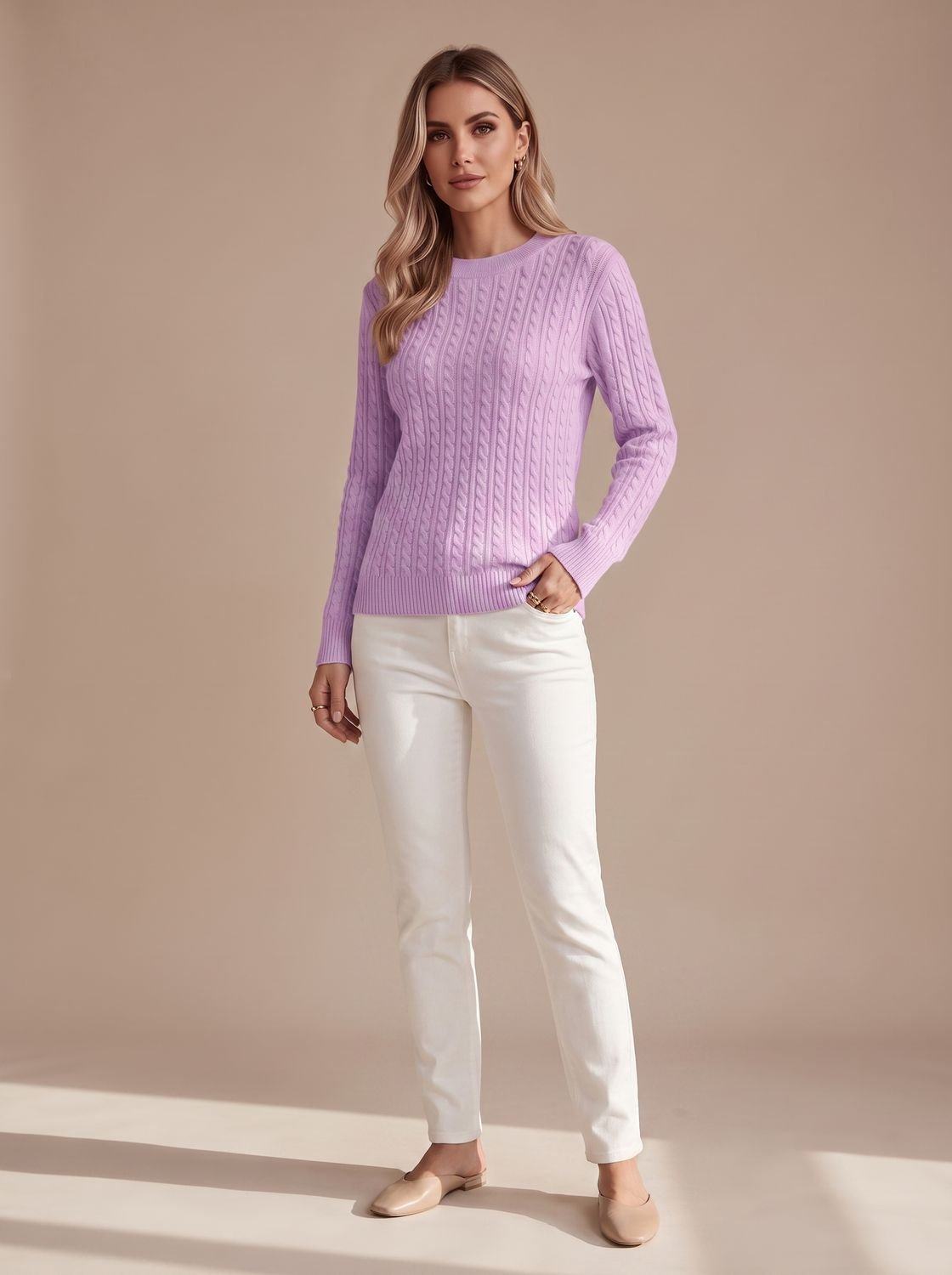 Women's Relaxed Cable Knit Crew Neck Sweater