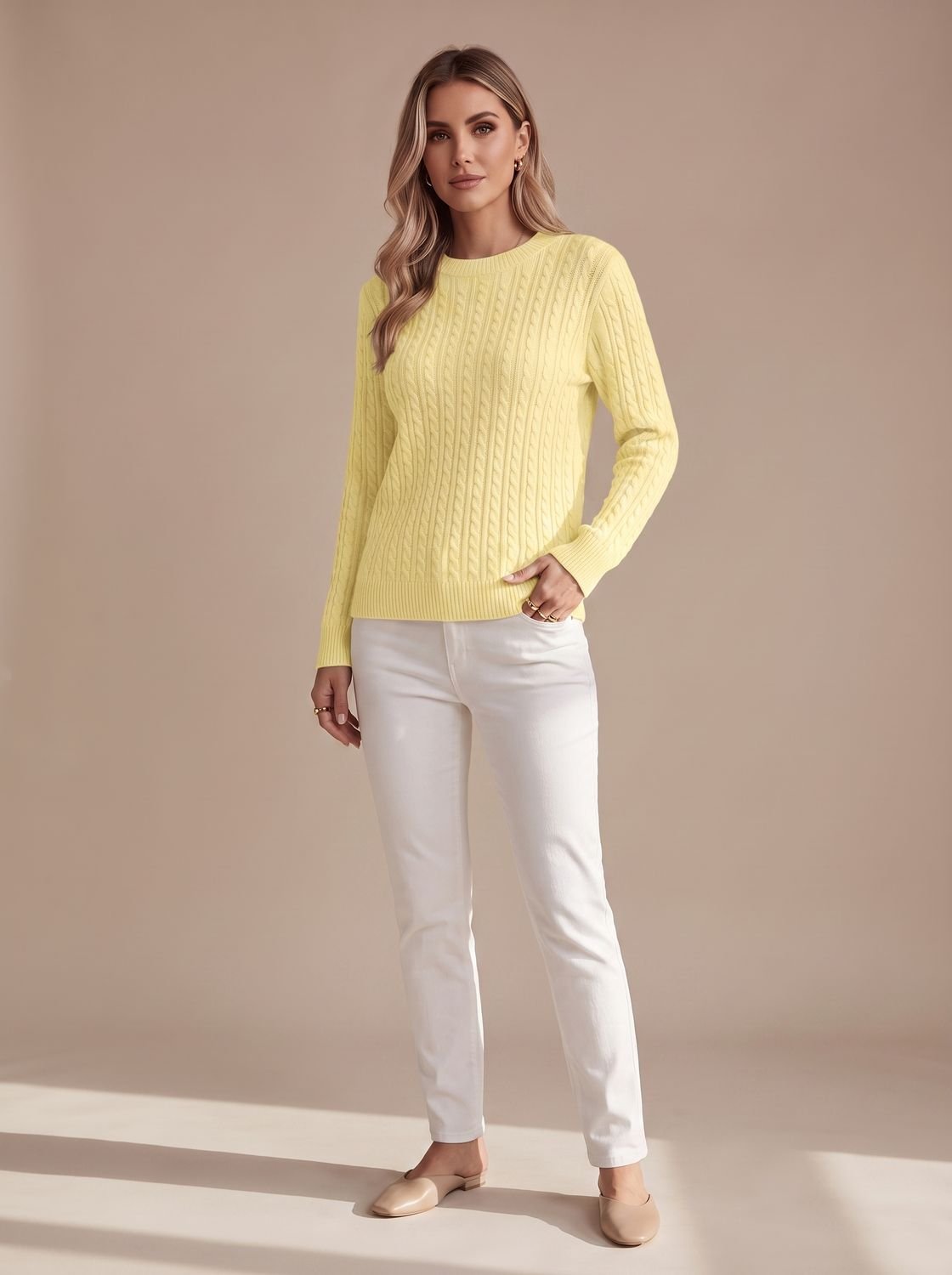 Women's Relaxed Cable Knit Crew Neck Sweater