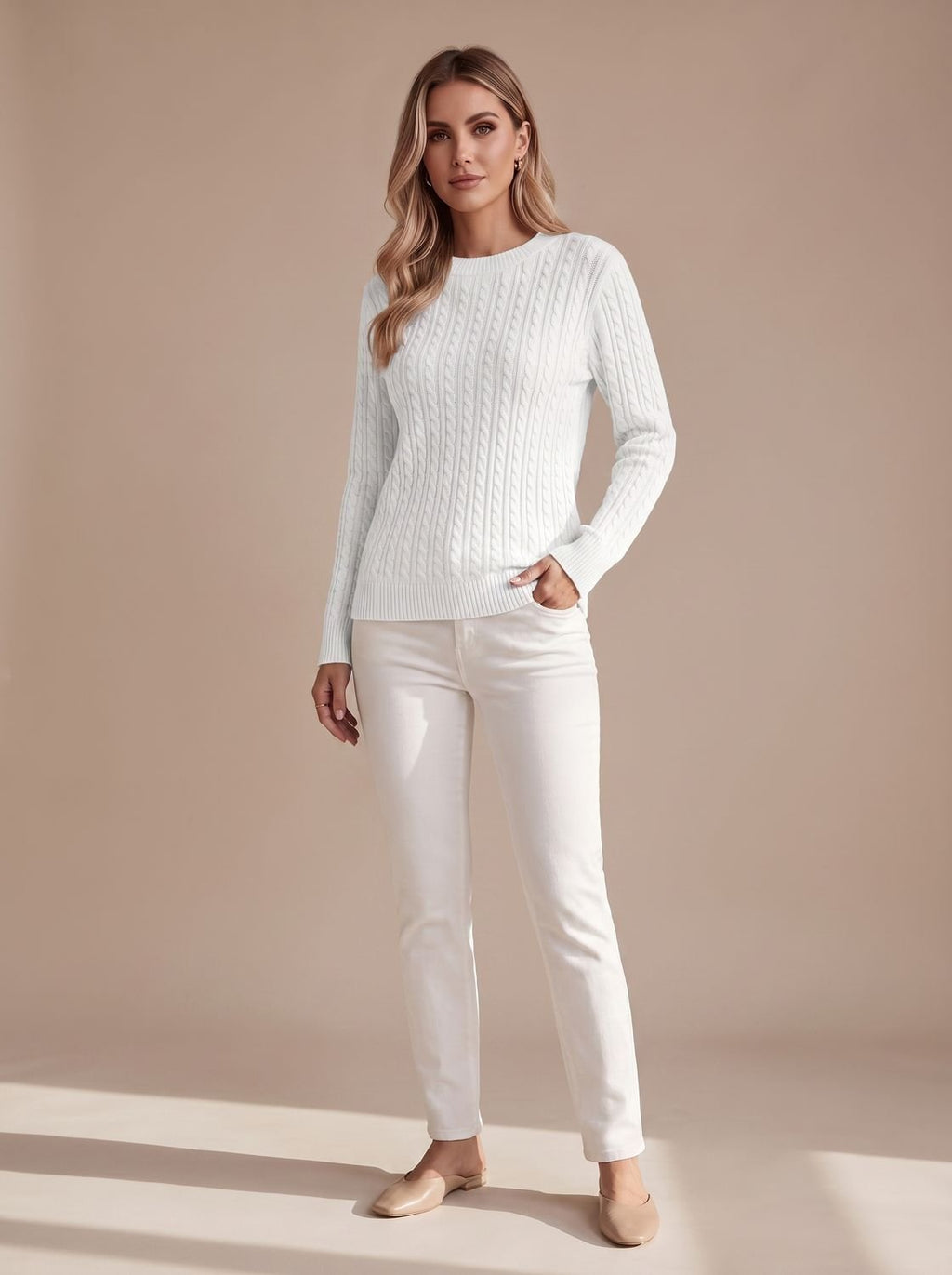 Women's Relaxed Cable Knit Crew Neck Sweater