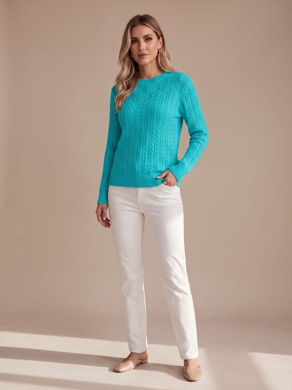 Women's Relaxed Cable Knit Crew Neck Sweater