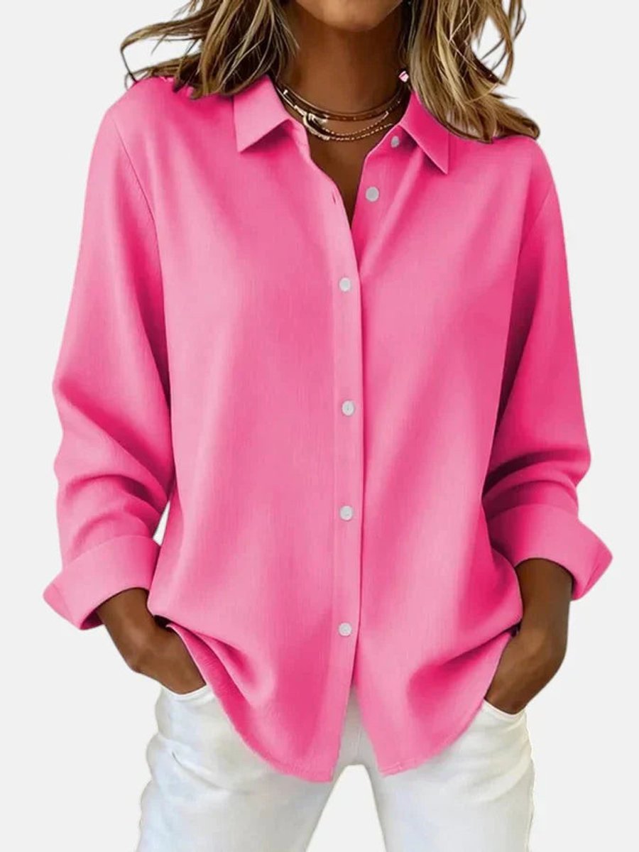 Women's Relaxed-Fit Button-Down Long-Sleeve Collared Blouse